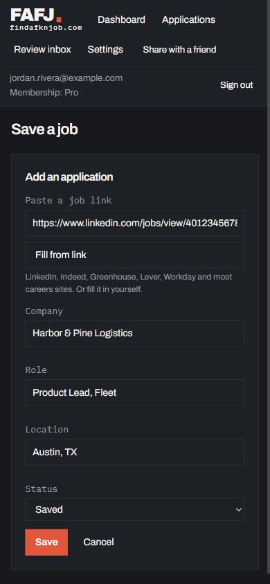 Sharing a job posting to FAFJ from a phone and it being saved with its details